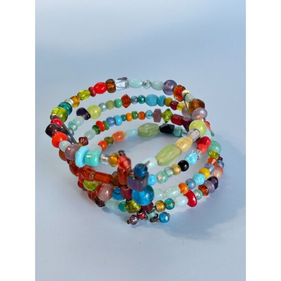 Handcrafted Multicolor Glass Beaded Wrap Bracelet - Picture 4 of 10